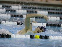 CWRU swimmer in the pool during a meet