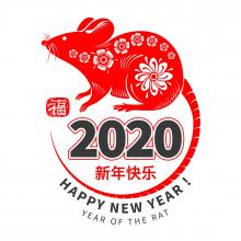 Happy New Year 2020 - the year of the rat - picture of a red rat