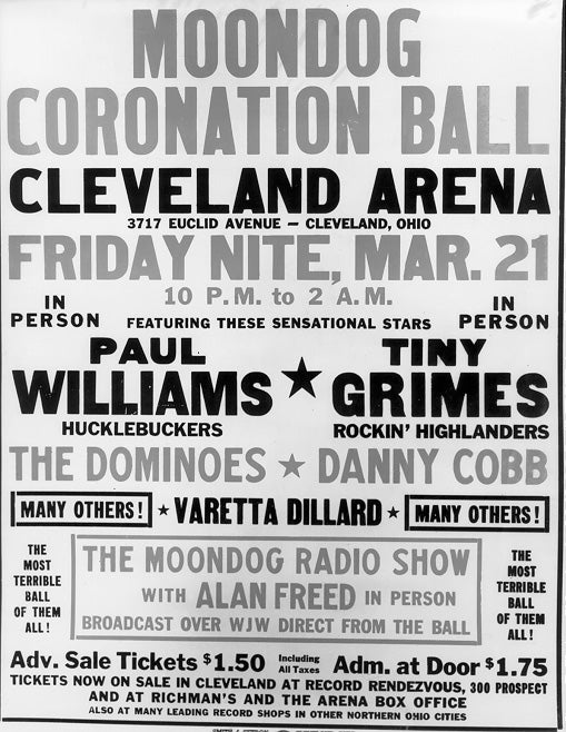 Announcement of the Moondog Coronation Ball at the Cleveland Arena, March 1952. WRHS.