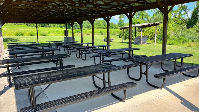 Inside the Picnic Area #1 pavilion with picnic tables