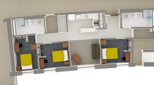 Village House 4 3-Person Apartment Layout detailing room and furniture contents