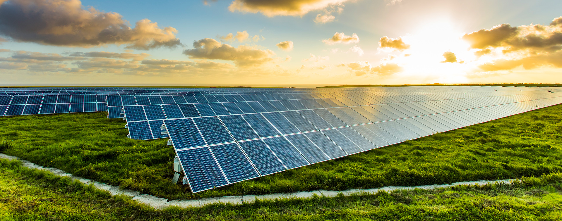 Solar panels at sunrise