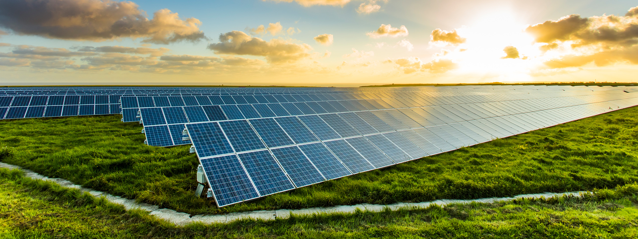Solar panels at sunrise