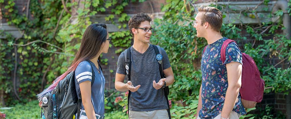 CWRU students talking outdoors
