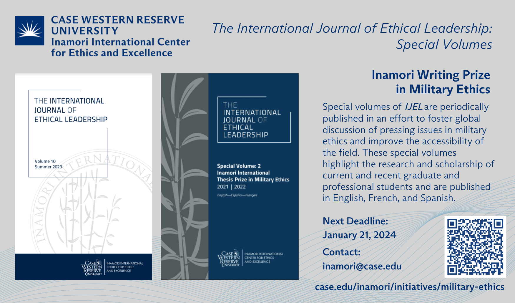 Call for Papers for the Inamori International Writing Prize in Military Ethics to be Published in Special Volume of The International Journal of Ethical Leadership