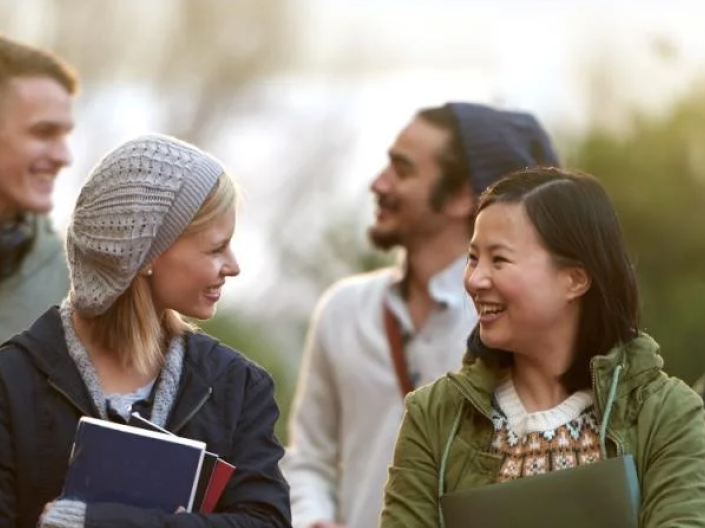A group of international student talking.