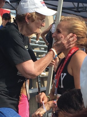 Megan Grudzinski gets congratulated after her race