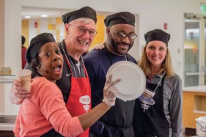 Four Bon Appetit workers at Late Night Breakfast