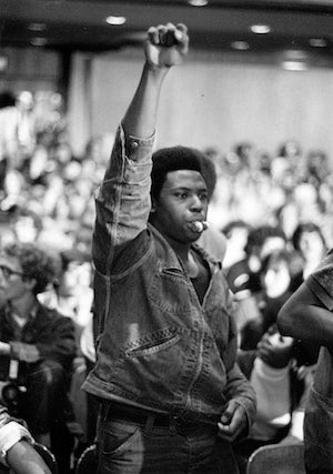 Black and white photo of a student protester in 1874