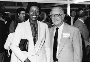 Black and white photo of Stephanie Tubbs Jones and Harry Jaffe in 1984