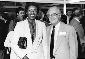 Black and white photo of Stephanie Tubbs Jones and Harry Jaffe in 1984