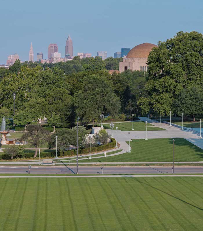 Close up of the view west from Case Western Reserve University’s Tinkham Veale University Center.