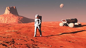 An astronaut walking on Mars.