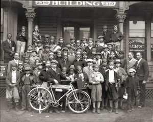 This 1935 image of newsboys at the Call & Post, Cleveland's major African-American newspaper tells many stories. One subject had just won a bicycle in a sales contest and the aviator caps reflect on style, and perhaps, aspiration.