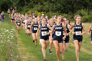 Photo of a large number of Case Western Reserve women's cross country runners
