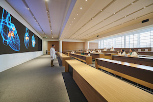 A lecture hall in the Samson Pavilion at Case Western Reserve and Cleveland Clinic's Health Education Campus