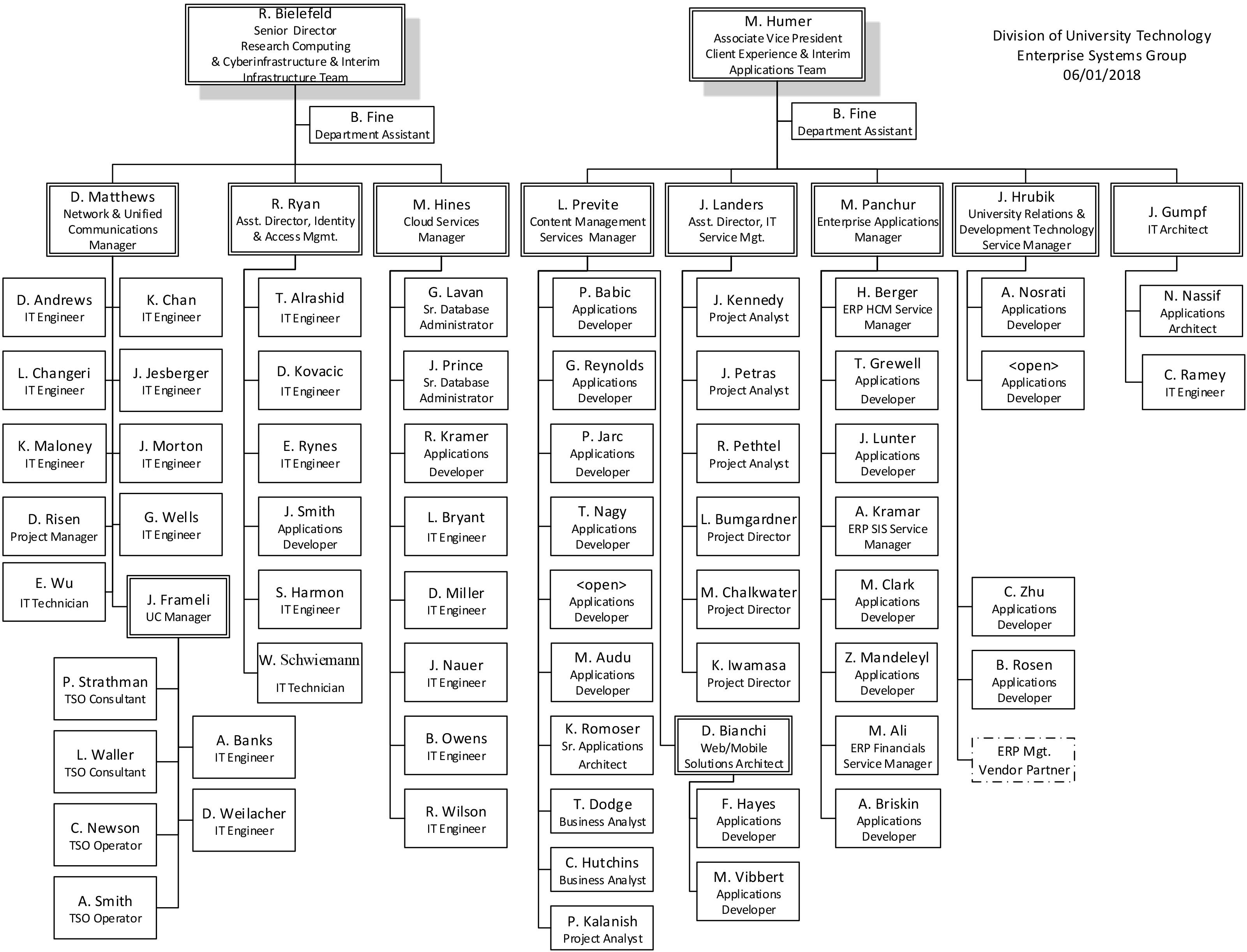 Enterprise Systems group structure as of June 1st, 2018