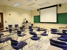 Bingham 305 Classroom, empty room for TEC display