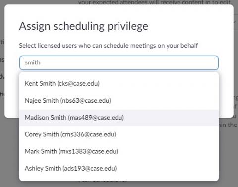 Zoom Assign Schedule Privilege To function search for user