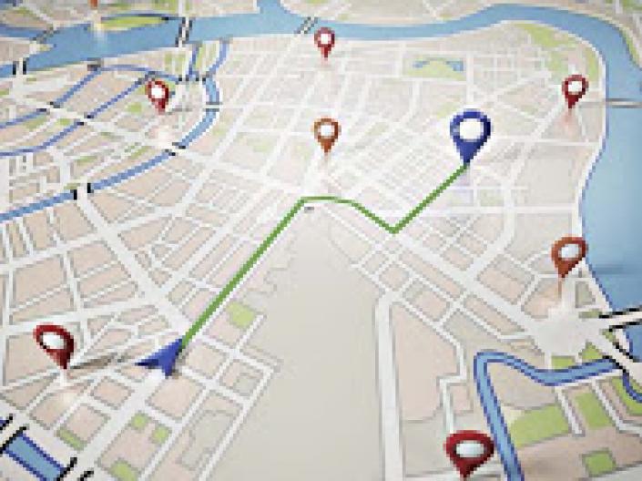 Screenshot of a google map with flags for parking lots