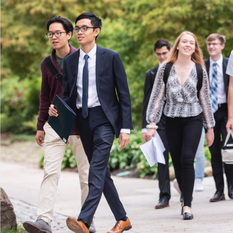 Business student walking outside