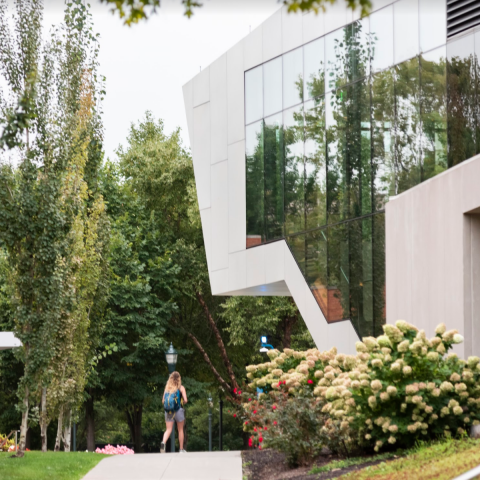 Girl walking on campus