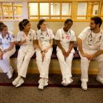 CWRU student nurses talking to each other