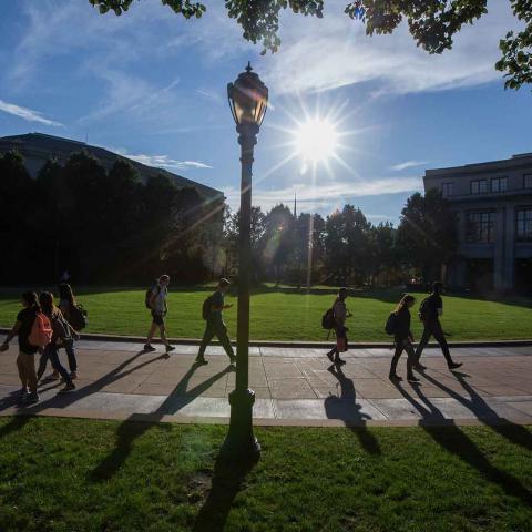 Students Walking Across Campus