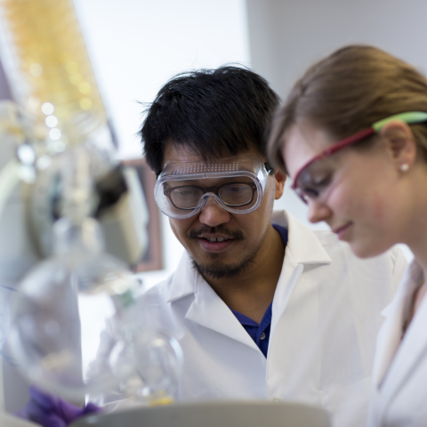two students doing research in a lab
