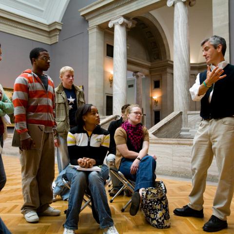 Professor teaching in the art museum