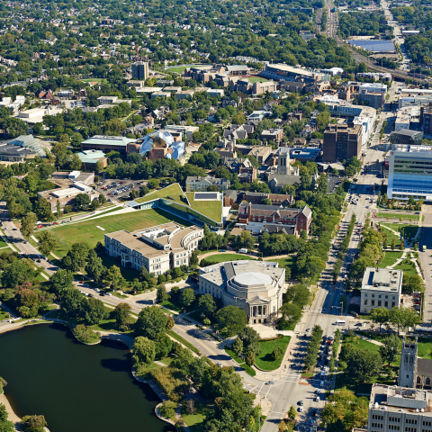 Aerial shot of campus