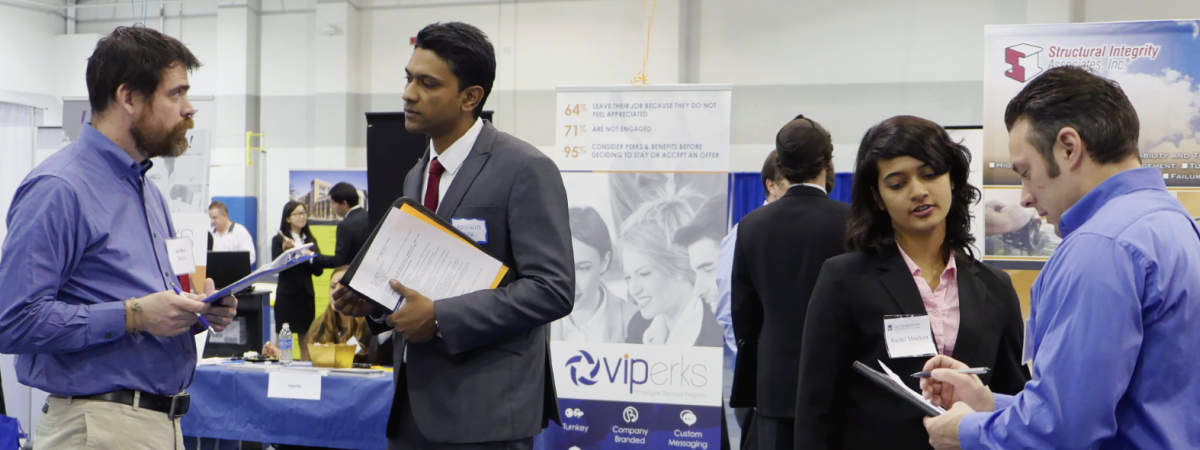 business students talking