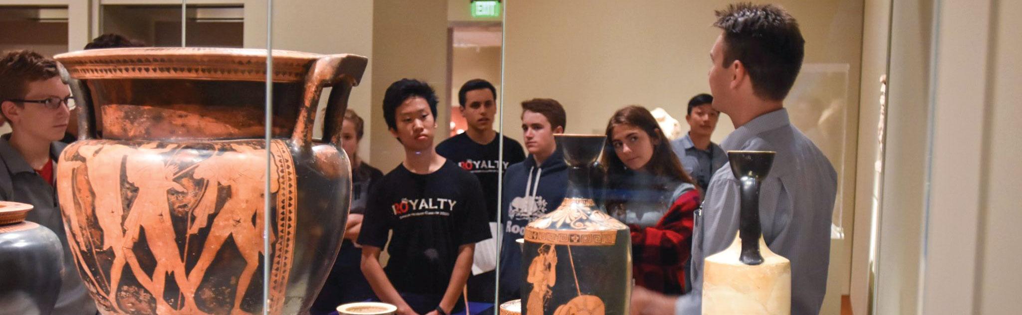 Case Western Reserve University students in a humanities class inside a museum