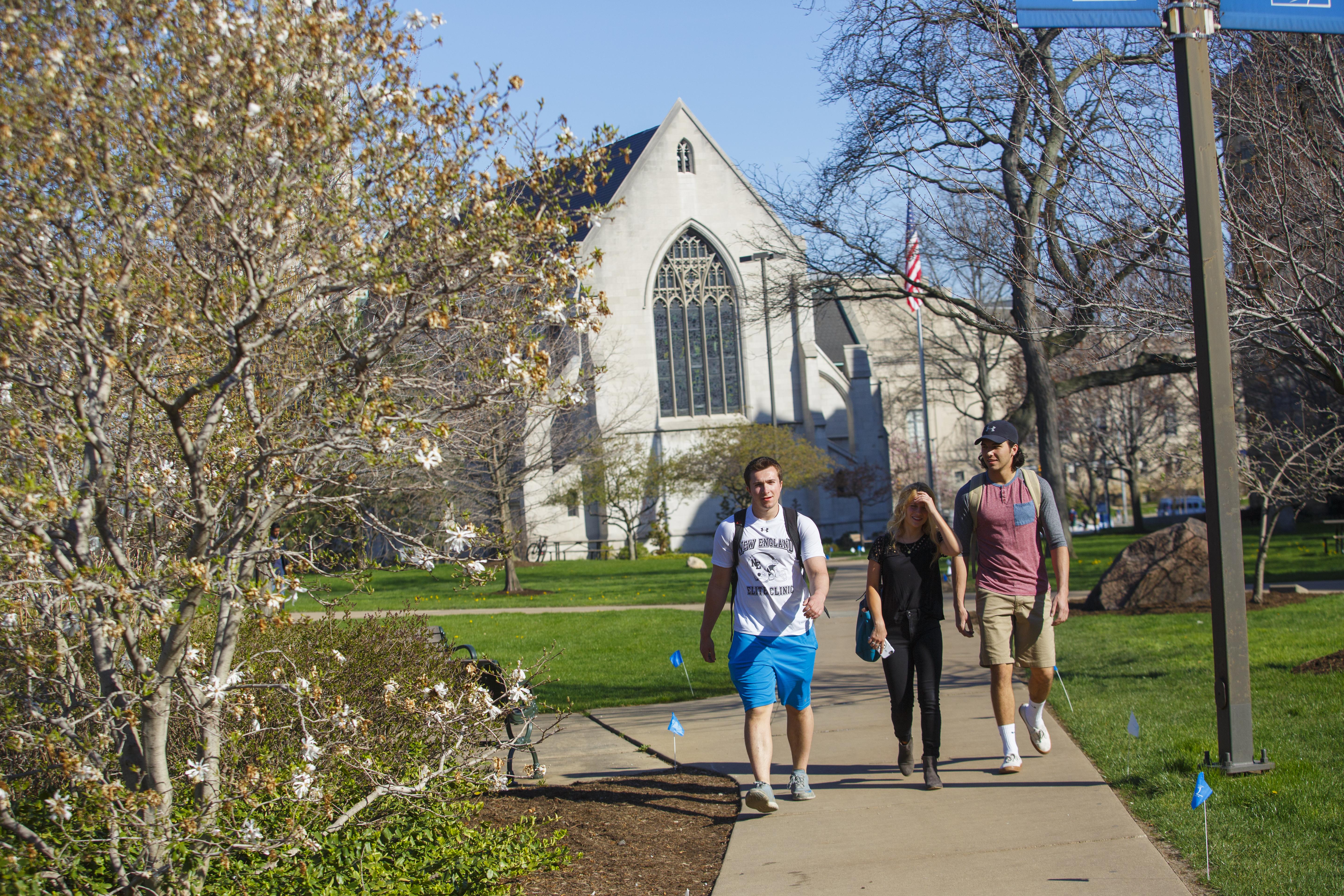 students walking on campus