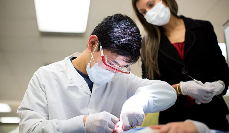 Dental students practicing