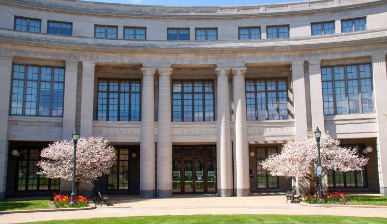Kelvin Smith Library in the spring