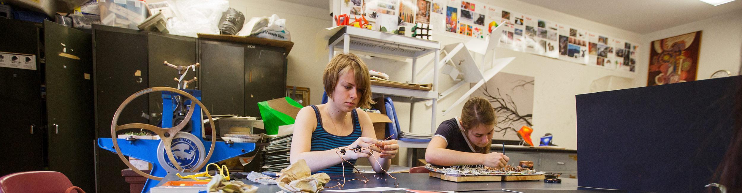 Students working on art projects