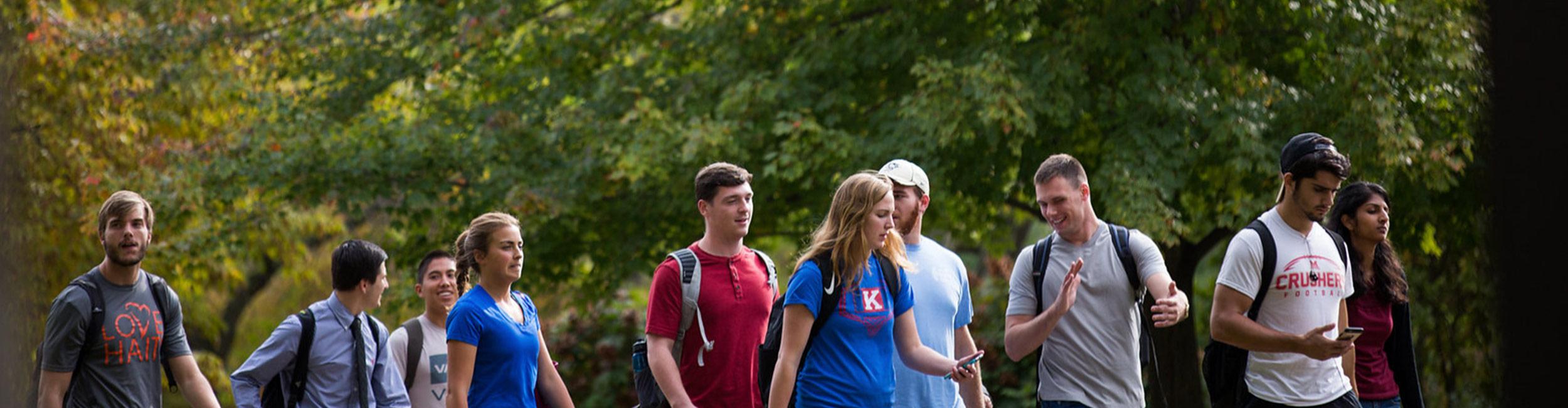 Students walking across campus