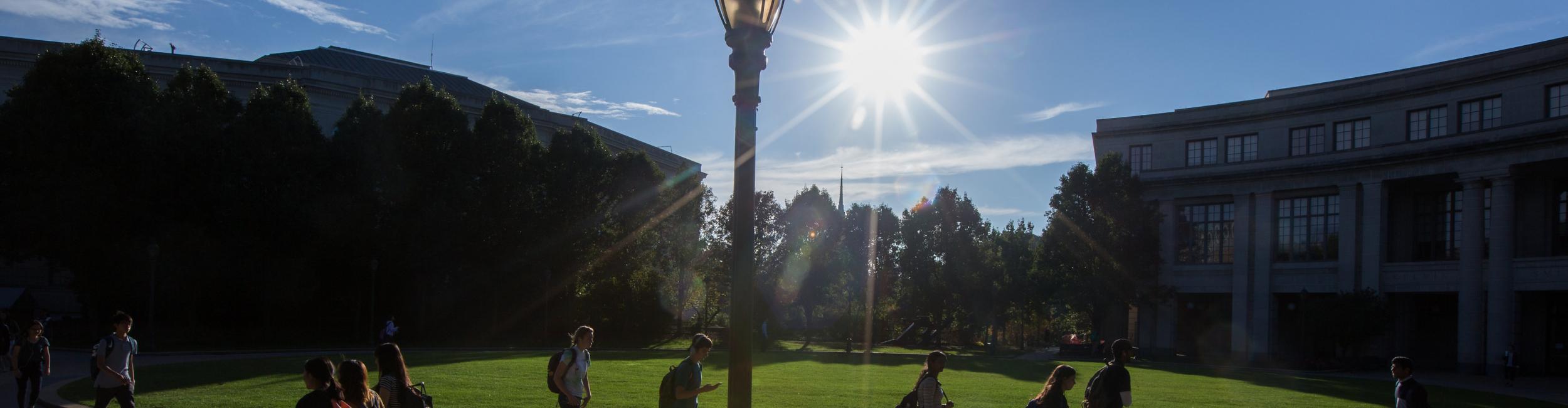 Students walking across campus at Case Western Reserve University