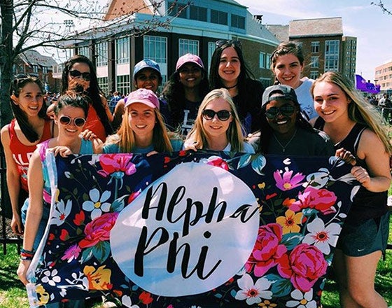 Alpha Phi posing for a group photo