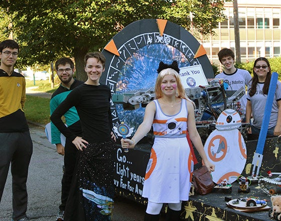 Students in the parade dressed up like Star Wars