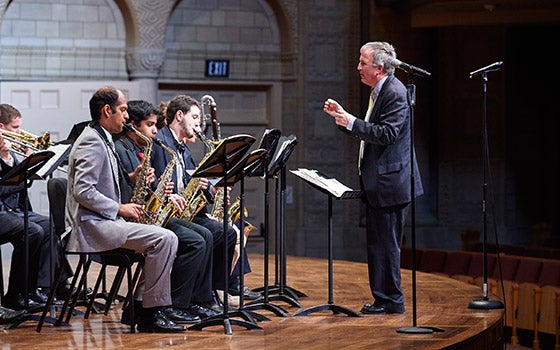 Performers on the stage of the Maltz Center