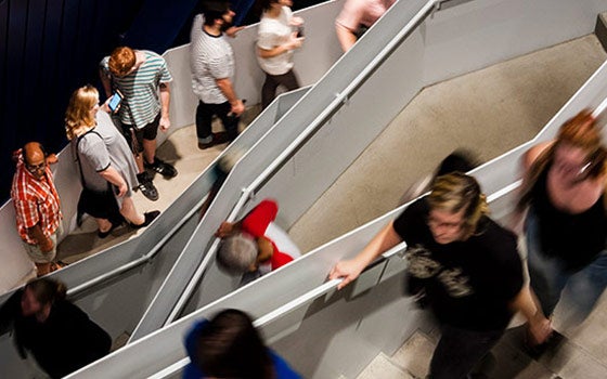 People walking on the staircase in MOCA