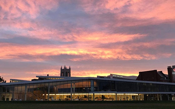 The exterior of the Tink at sunset