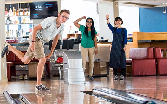 uptown-7 Students bowling at the Corner Alley