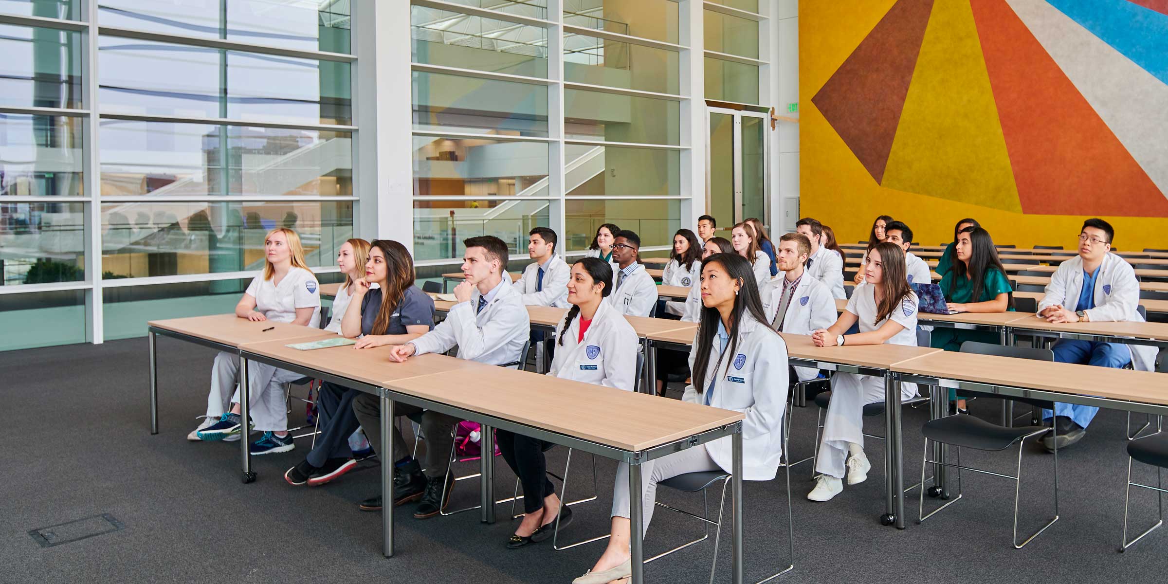 Health Education Campus with several Case Western Reserve students seated