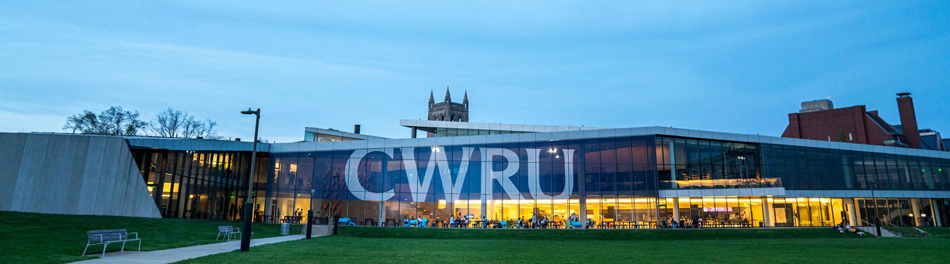 CWRU on side of campus building.