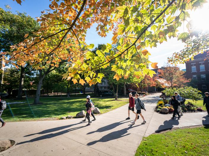 Students walking on CWRU campus.