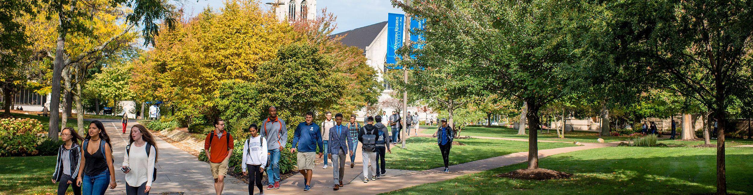 students walking across the CWRU campus