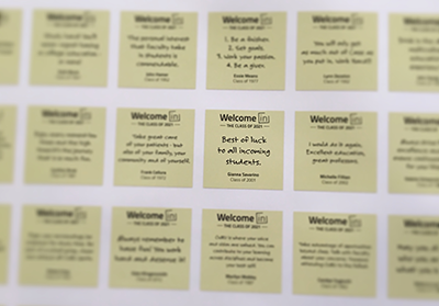 image of post-its saying best of luck to all incoming students